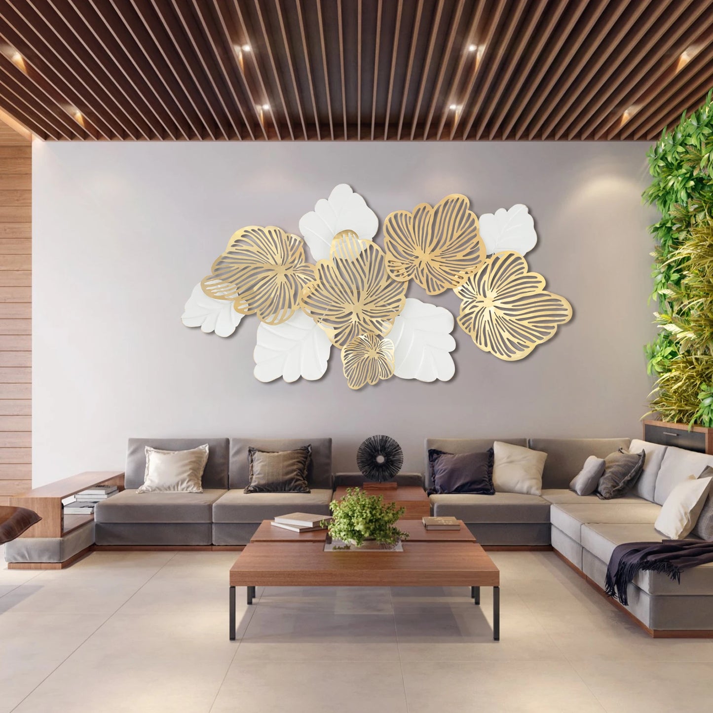 Scandinavian Style 3D Metal Wall Decor Art Leaves Gold Flower Blooming