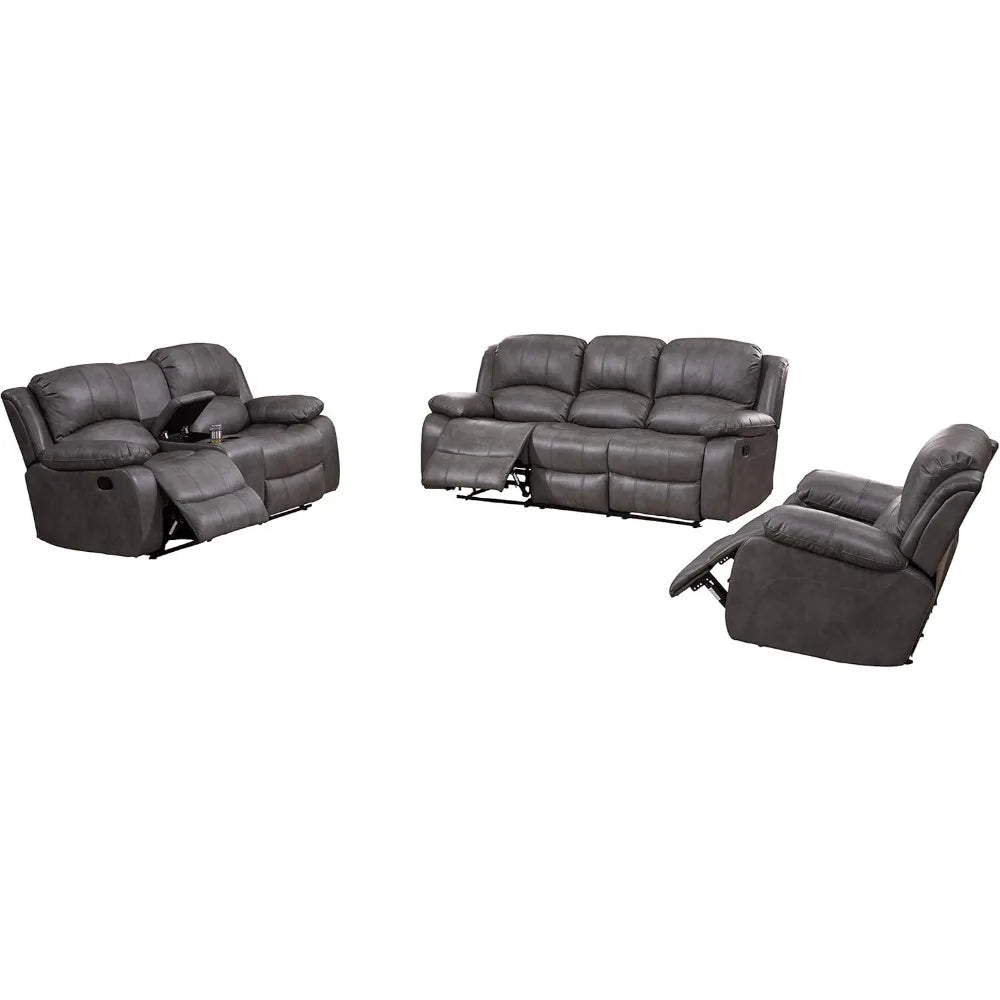 Bonded Leather Reclining Sofa Chair Set Living Room Set Sofa Loveseat Glider Chair 8018 Multiple Colors (Gray)