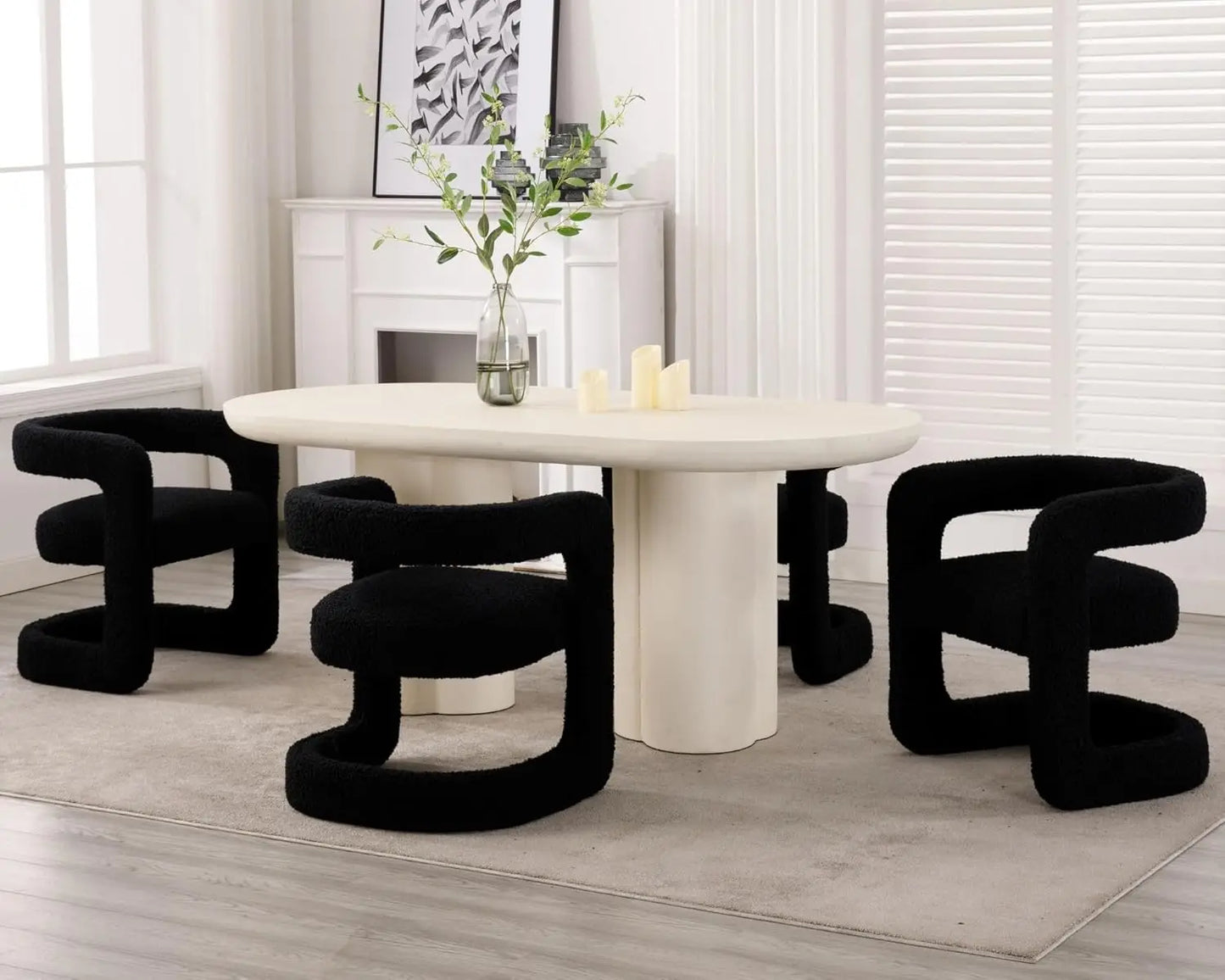Upholstered Barrel Dining Chairs Set of 4, Modern Velvet Dining Room Chairs with Open Back & Sled Base