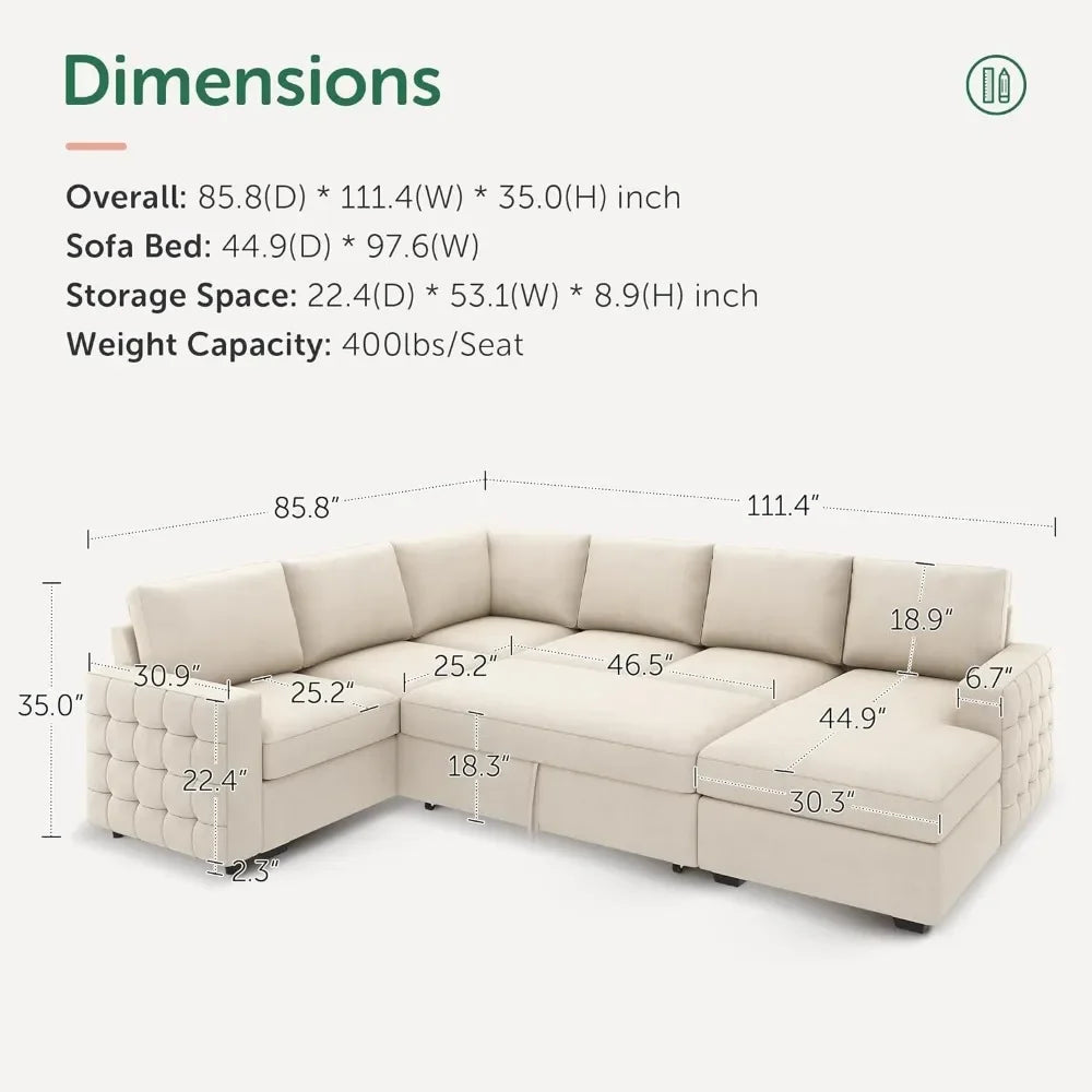 Sectional Sofa with Storage Chaise U Shaped Sectional Couch for Living Room