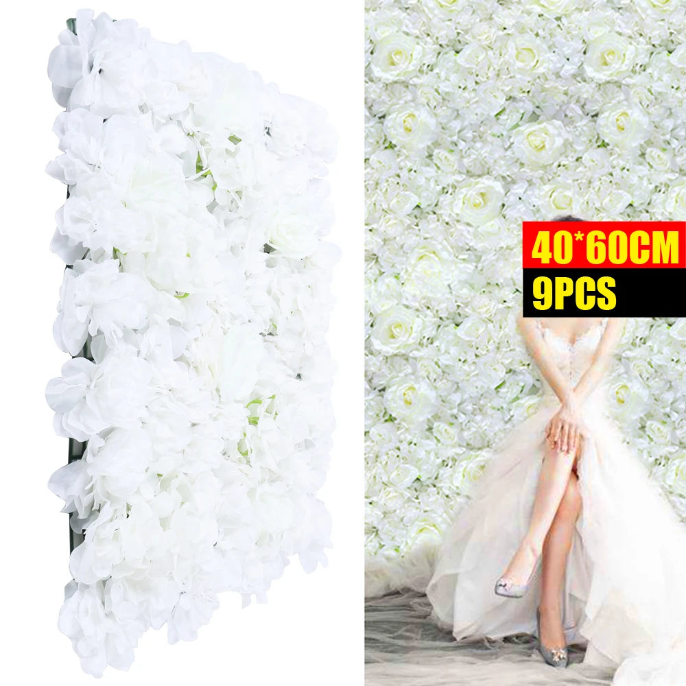 9x Premium Rose Flower Milky White Wall Panels Artificial Silk Wedding Decor Party Home