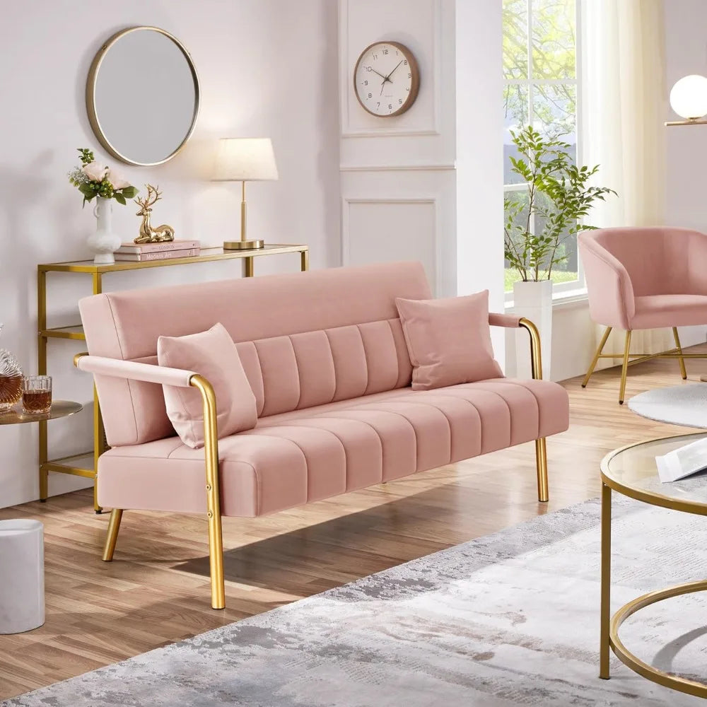 sofa w/Gold-Tone Metal Arms and Legs for Livings Rooms, Home Office, Living Room Sofa