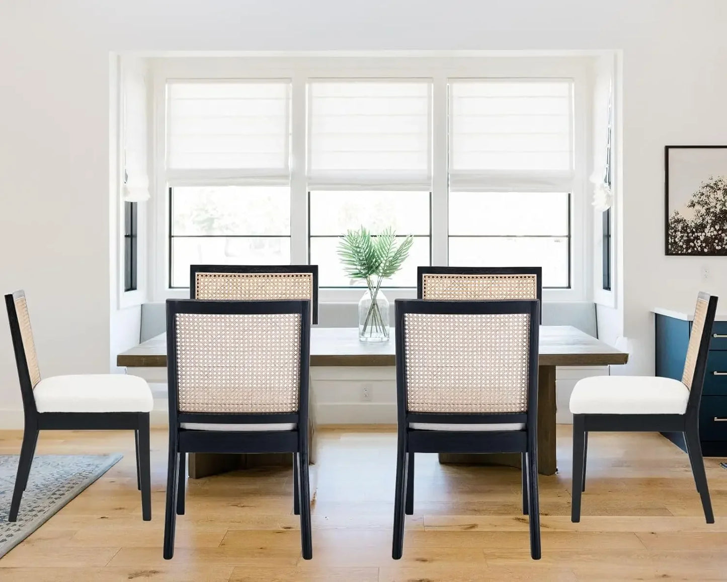 LIVINOVA Farmhouse Rattan Dining Chairs Set of 6,Mid Century Modern Kitchen & Dining Room