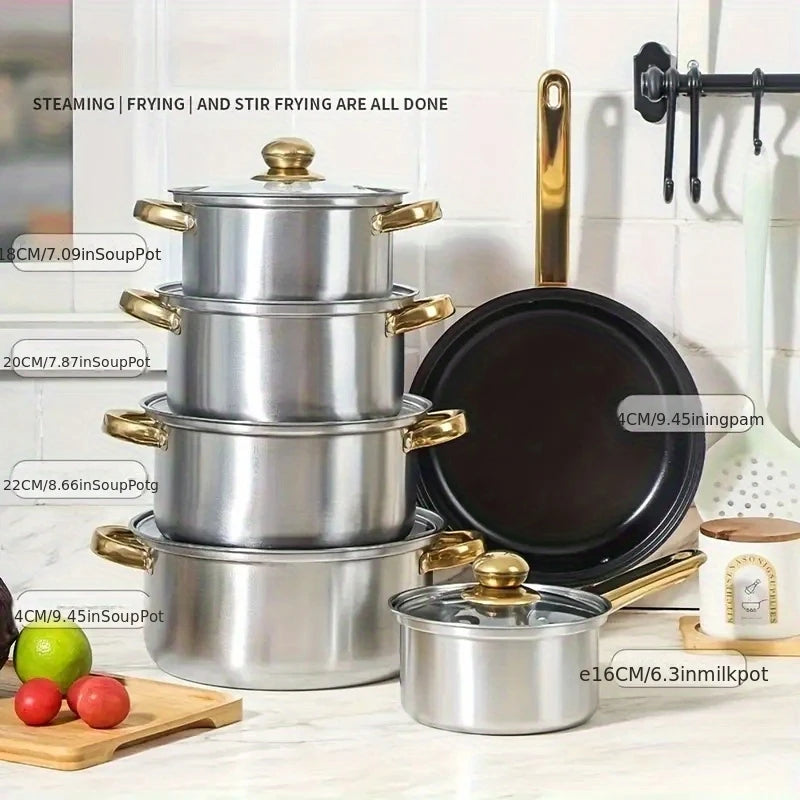 - Stainless Steel Induction Cookware for Gas/Electric, Heat-Resistant Skillet & Saucepan Combo