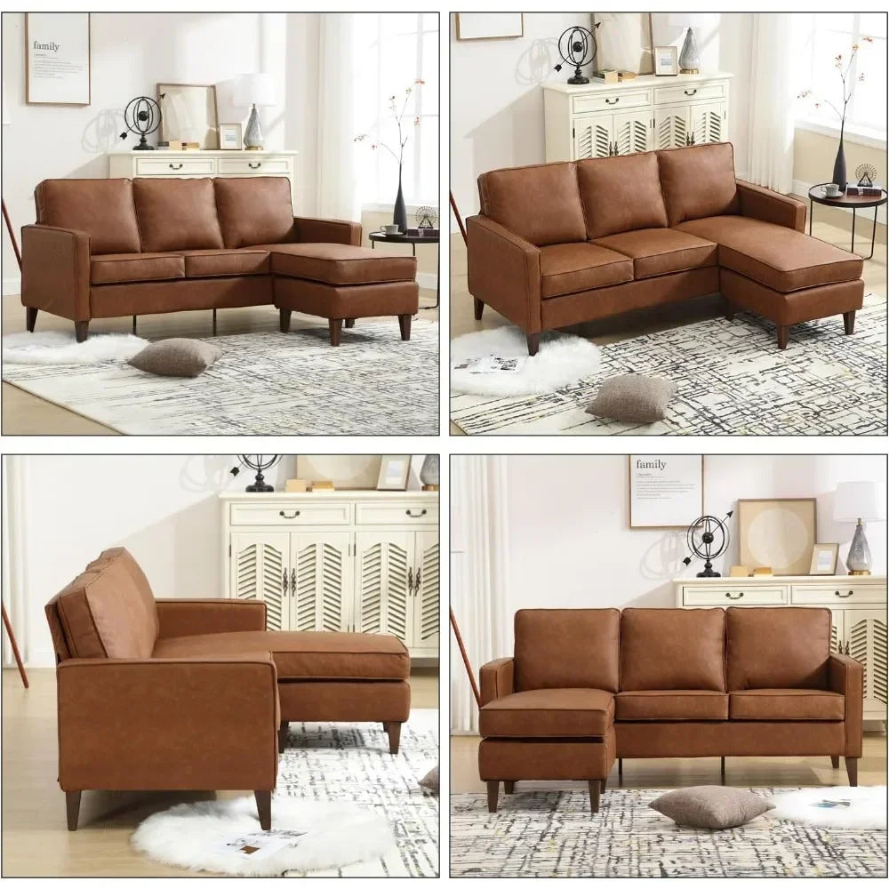 Sectional Sofa Couch with Reversible Chaise L Shaped Couch Faux Leather Sofas for Living Room Lounge Sofa