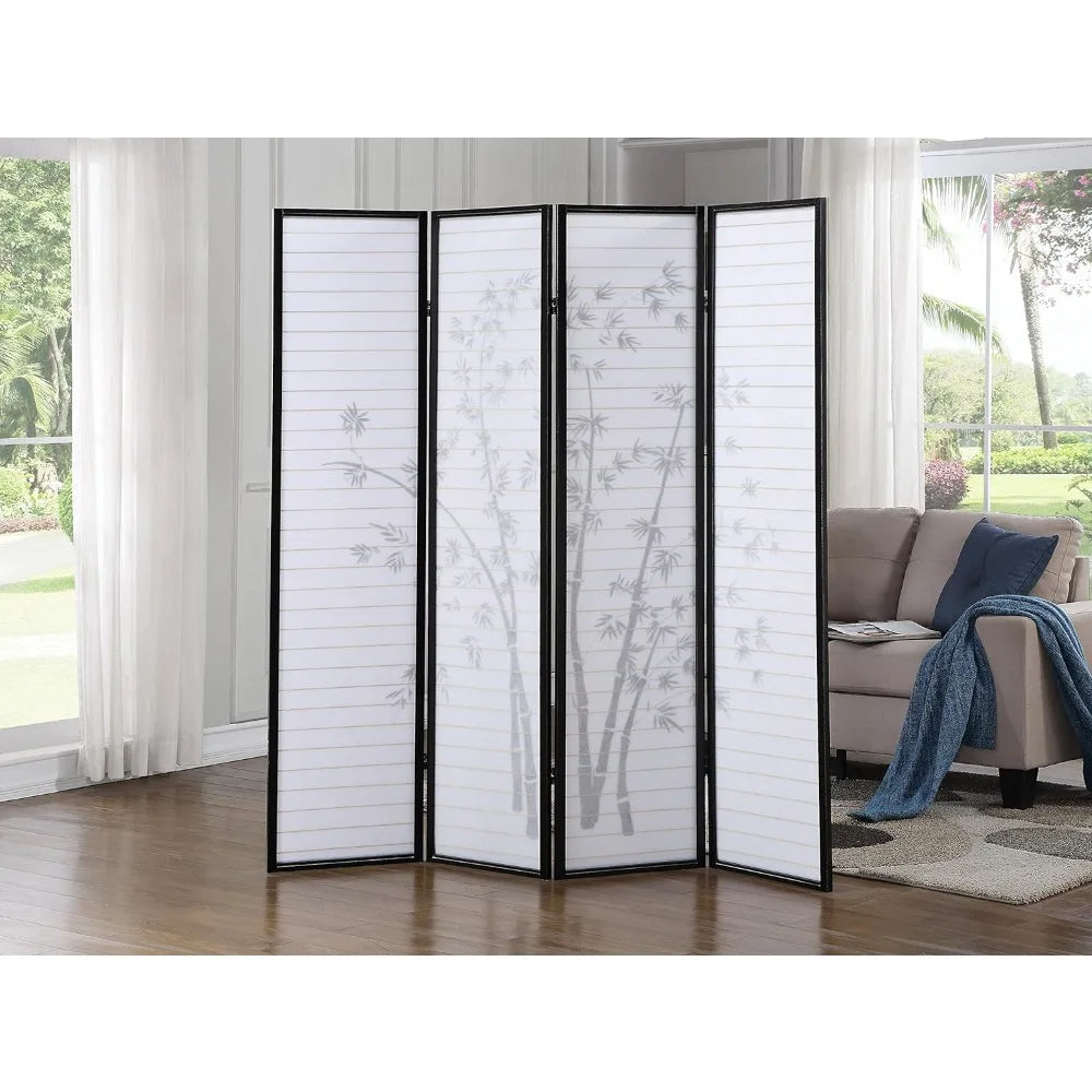 Framed Room Screen/Divider, white, for Creating Privacy in Small Spaces, Frame Made of Wood in Black