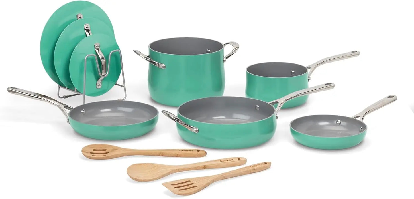 Culinary Collection 12-Piece Pots and Pans Set PURELYCERAMIC Nonstick Teal Household Kitchen Supplies Durable