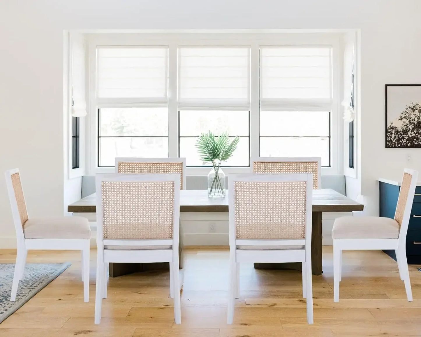 LIVINOVA Farmhouse Rattan Dining Chairs Set of 6,Mid Century Modern Kitchen & Dining Room