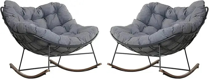 Royal Rocking Chairs, Coated Outdoor Rocking Recliner Chair Set of  with Cushion for Front Porch Garden Patio Backyard