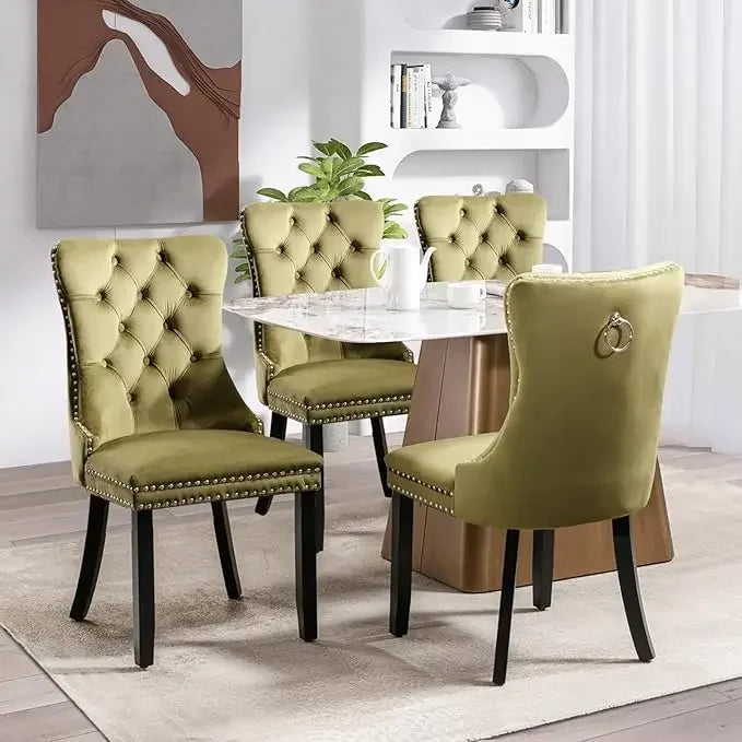 Velvet Dining Chairs, Tall Back Side Chair, Modern Upholstered High-end Tufted Side Chair with Button Back Ring