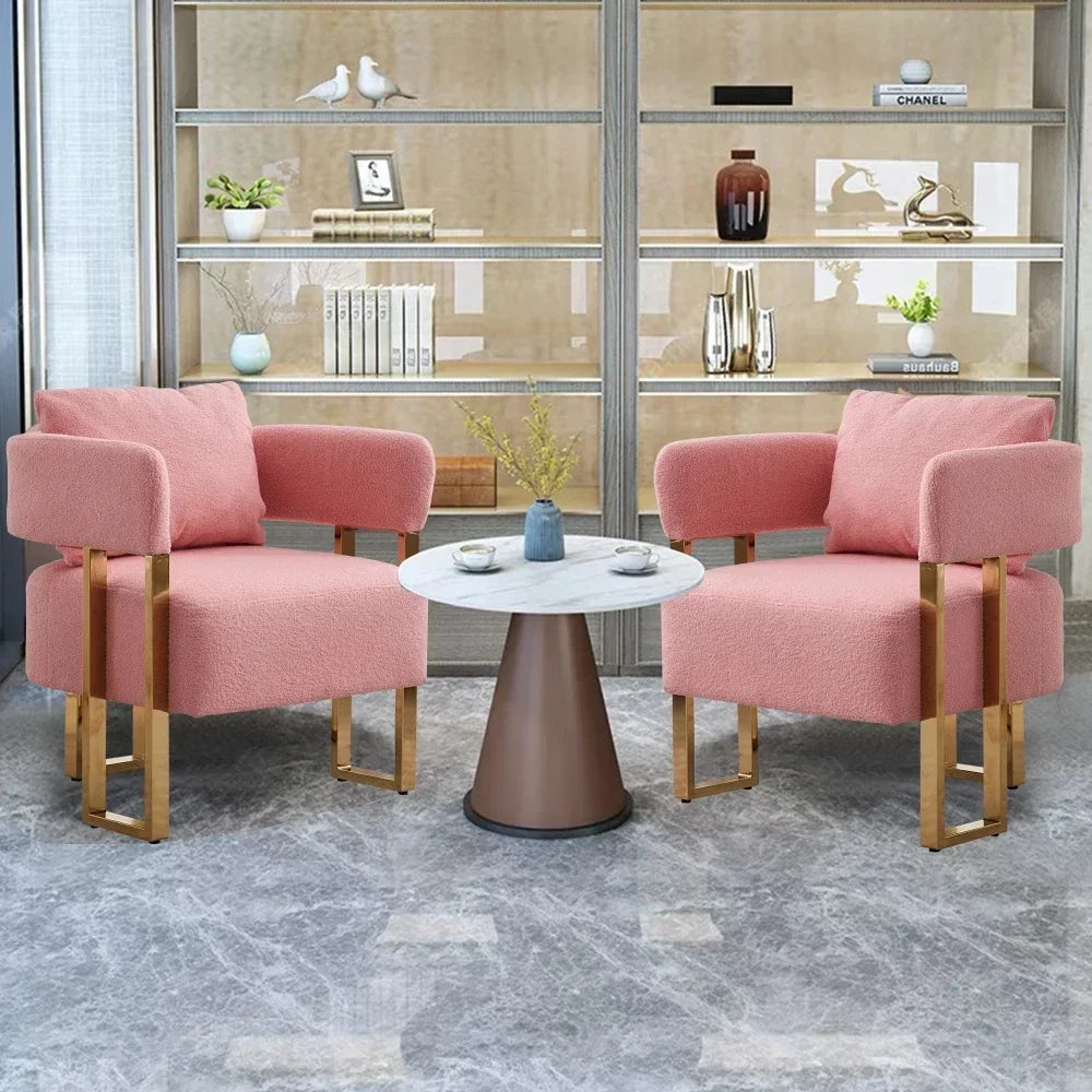 Teddy Velvet Side Sofa with Gold Legs,Tufted Plush Upholstered Reading Armchair with Lumbar Pillow for Living Room Dining Room