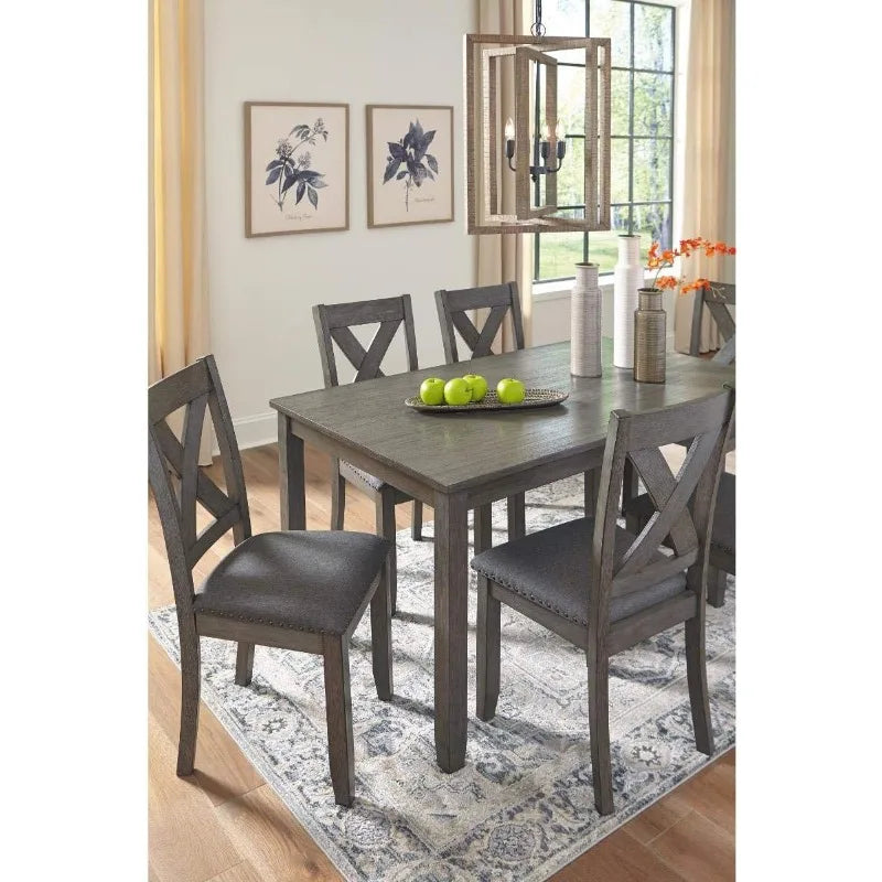 Caitbrook Rustic 7 Piece Dining Set, Include Table and 6 Chairs, Gray