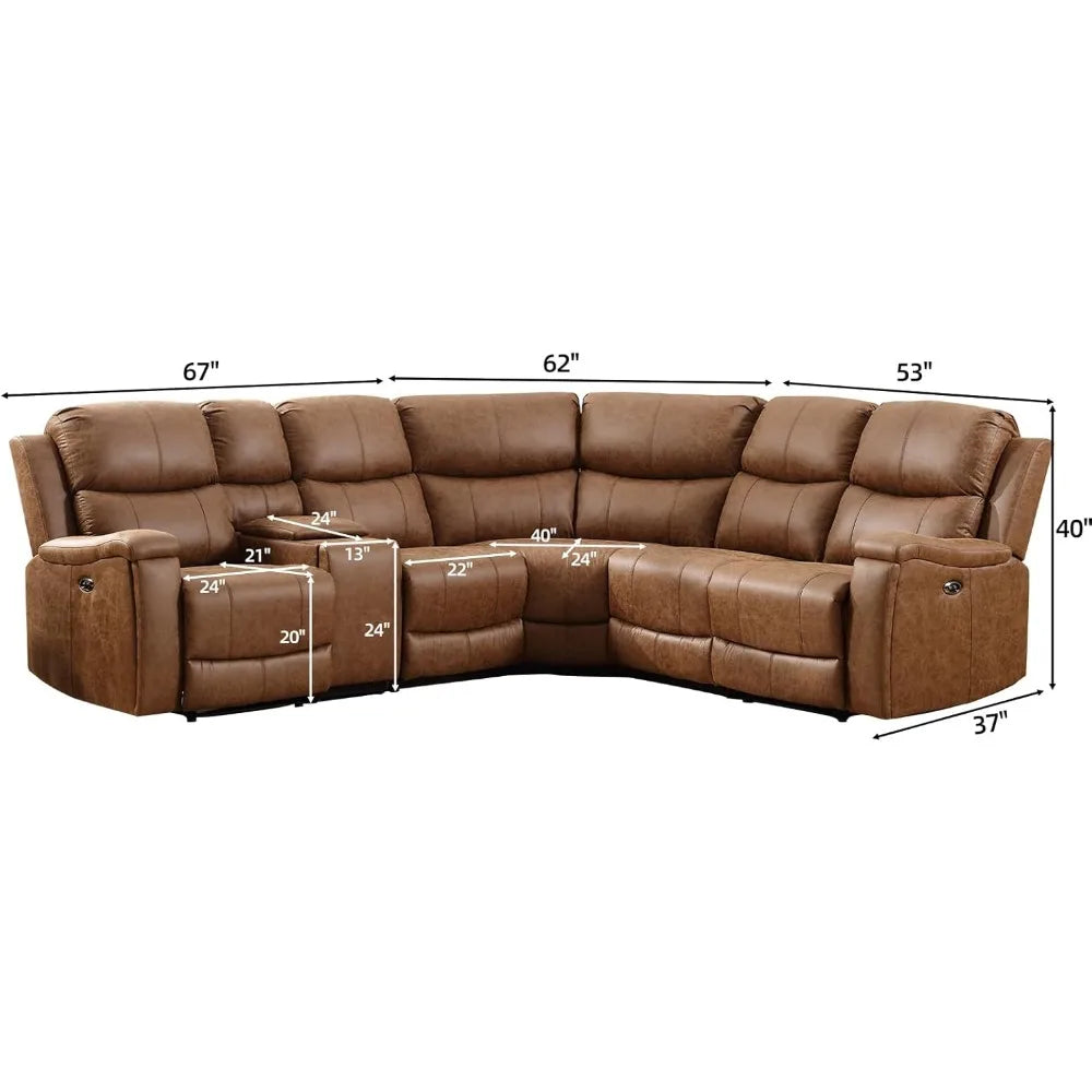 Power Recliner Sofa Sectional Couches, Concealed Cup Holder Storage Console, USB Port, Power Corner Sectional Reclining Sofa Set