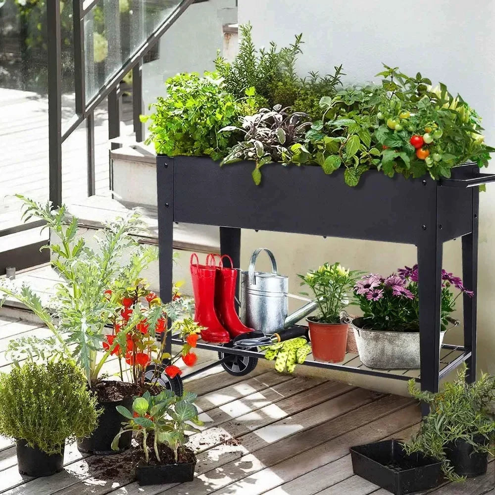 Planter Box with Legs Outdoor Elevated Garden Bed on Wheels for Vegetables Flower Herb Patio, Flower Pots