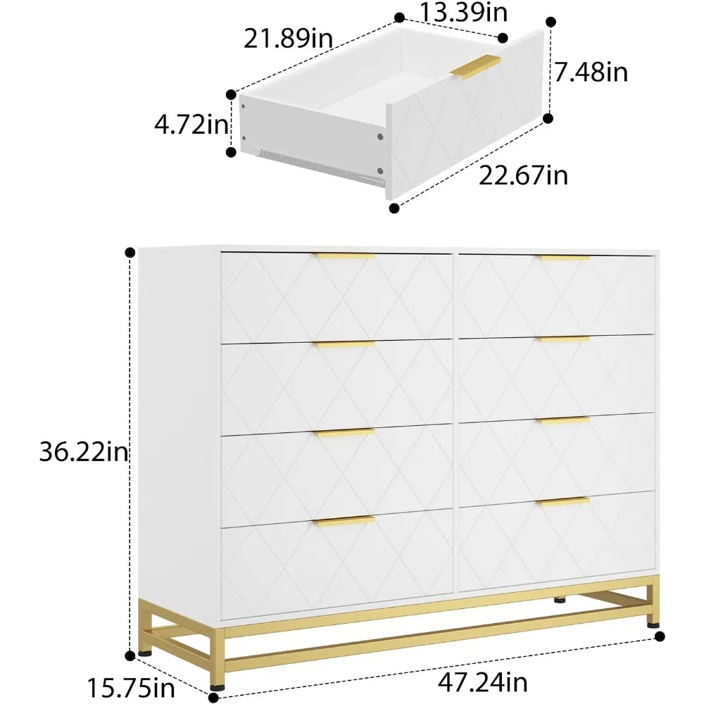 Dresser for Bedroom With 8 Drawer Dressing Table TV Stand