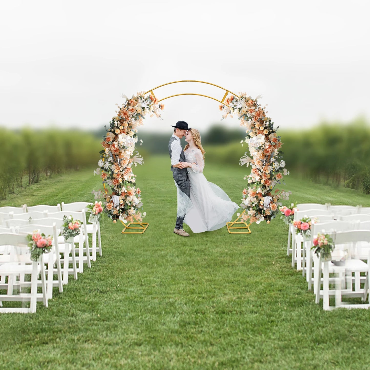 Double Arch Circle Curved Iron Decorative Props,Gold Wedding Flower Rack for Wedding Party