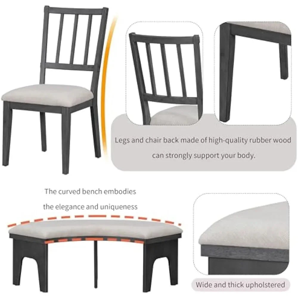 Round Curved Bench & Side 4-5 People,5 Piece, 44" Special-Shaped Legs