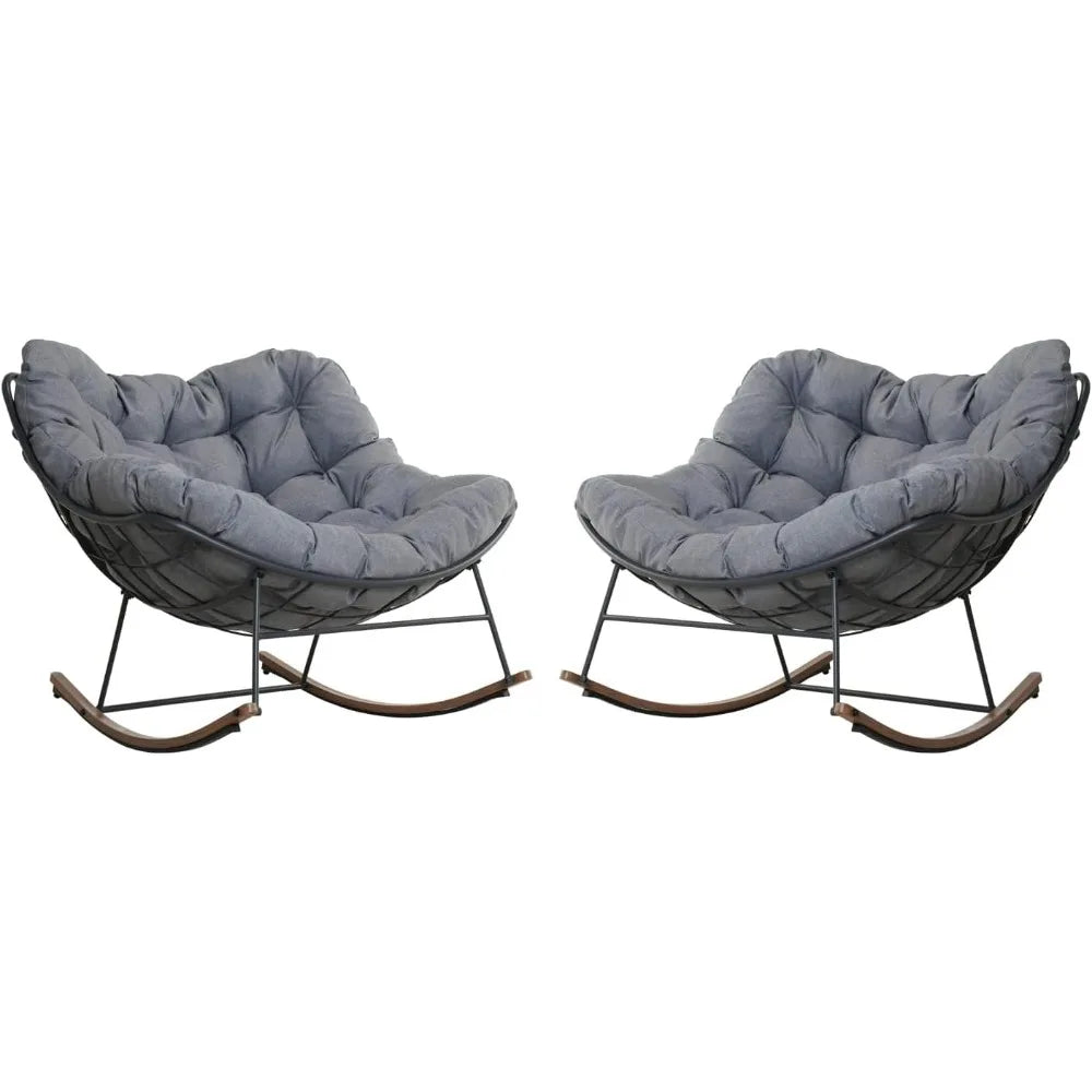 Royal Rocking Chairs, Coated Outdoor Rocking Recliner Chair Set of  with Cushion for Front Porch Garden Patio Backyard
