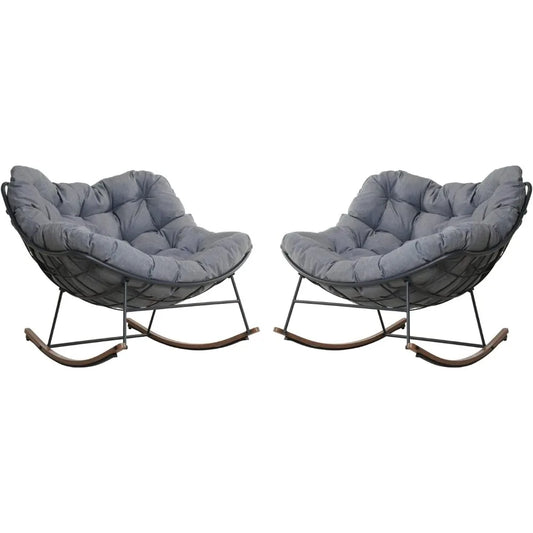 Royal Rocking Chairs, Coated Outdoor Rocking Recliner Chair Set of  with Cushion for Front Porch Garden Patio Backyard
