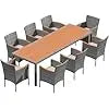 Dining Set Outdoor Acacia Wood Table and Chairs with Soft Cushions Wicker Patio Furniture for Deck Backyard Garden