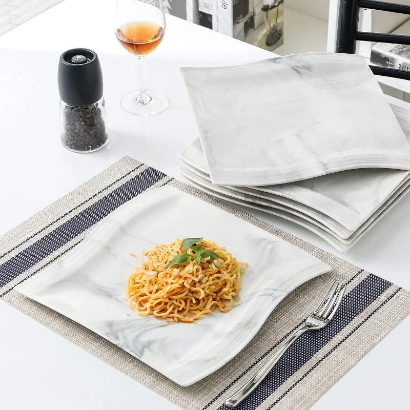Porcelain Dinnerware Sets, Modern Square Dinner Set Plates and Bowls for Dessert, Salad and Pasta,