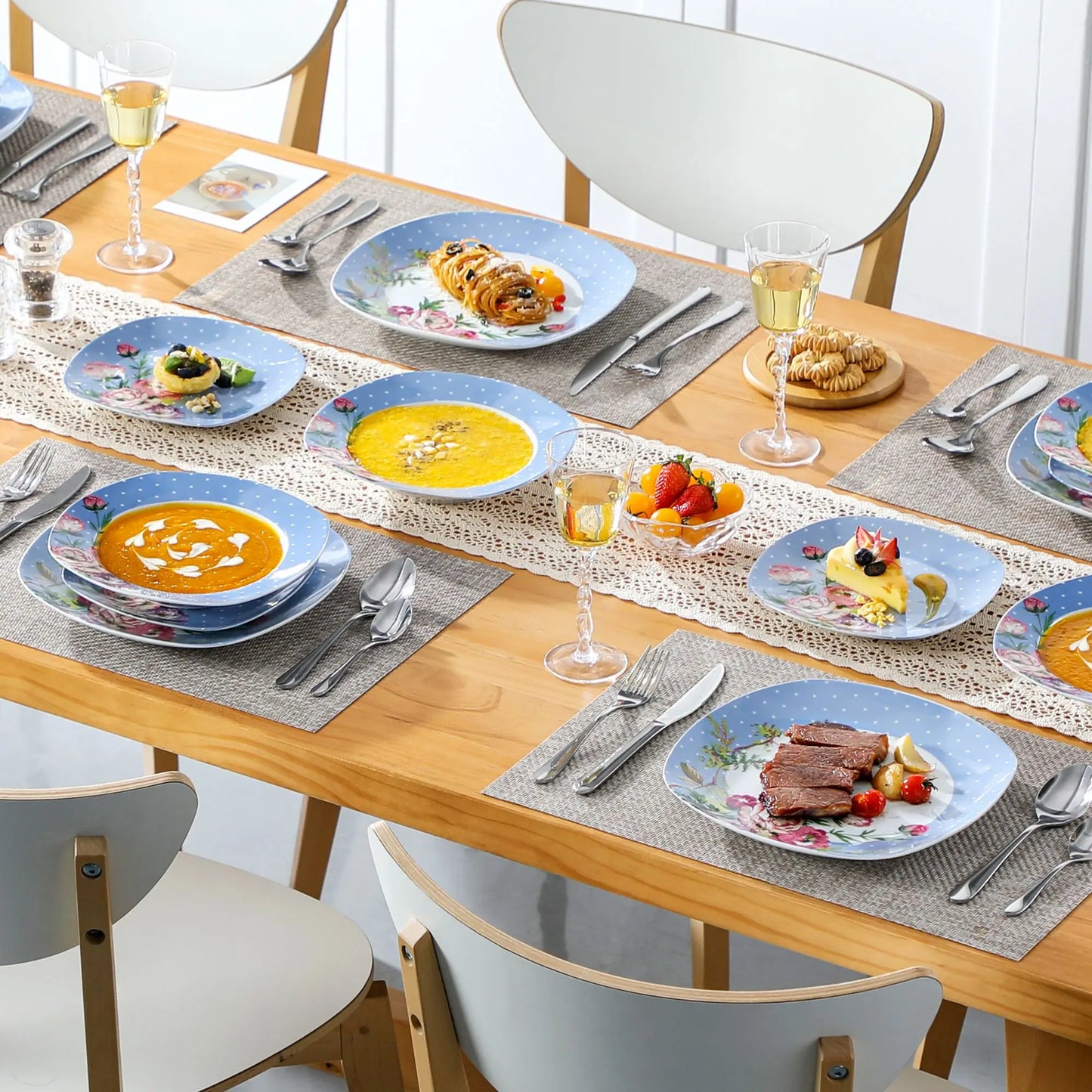 VEWEET Hannah Series 18/36 Piece Porcelain Ceramic Kitchen Tableware Dishes Plate Set