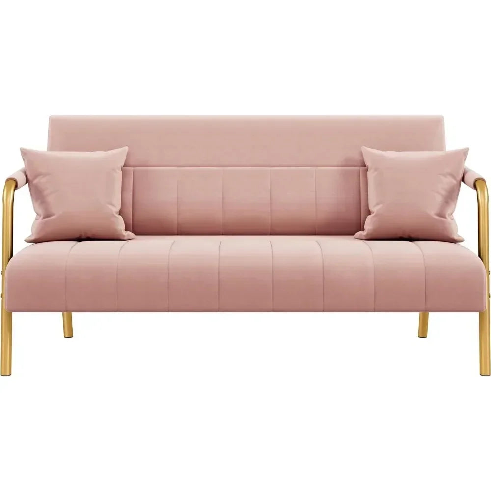 Sofa Luxurious Velvet Fabric Couch with Gold-Tone Metal Arms and Legs for Bedroom, Studio Pink