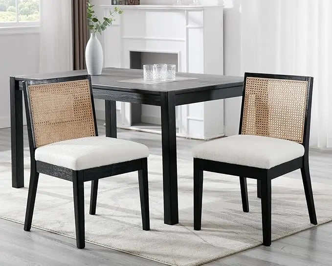 LIVINOVA Farmhouse Rattan Dining Chairs Set of 6,Mid Century Modern Kitchen & Dining Room