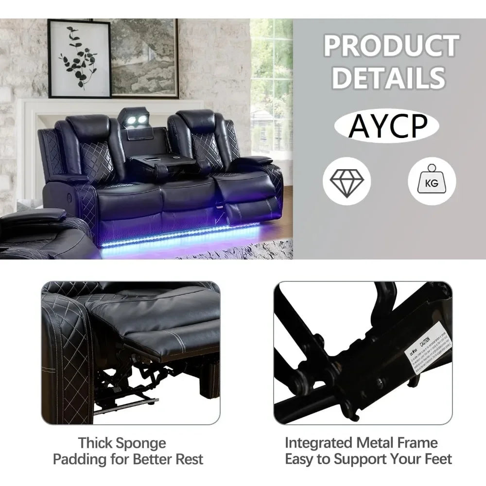 Multifunction Power Air Leather Recliner Sofa Set with LED Lights, Living Room Furniture, Reclining Sofa, loveseat,