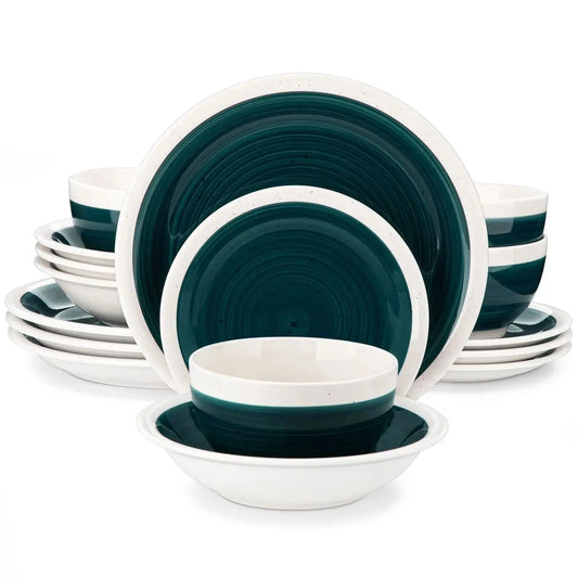 Green Color Stoneware Tableware Set with Dinner/Dessert Plate Cereal/Pasta Bowl