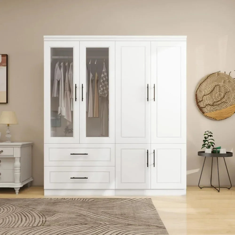 Bedroom Armoires with Hanging Rod, Armoire Wardrobe Closet with Door, Wood Closet Cabinet with Storage Cabinet