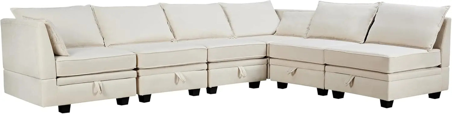 Sectional Sofa with Reversible Chaise, Convertible Modular Sectional Sofa with Storage