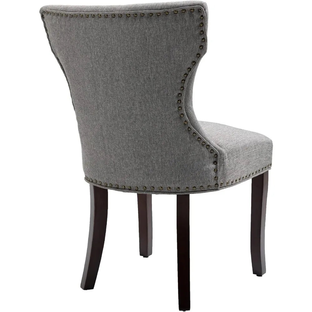 Dining Chair Set of 2, Tufted Upholstered Solid Wood Accent Chair with Nail Head and Button, Dining Chair Set