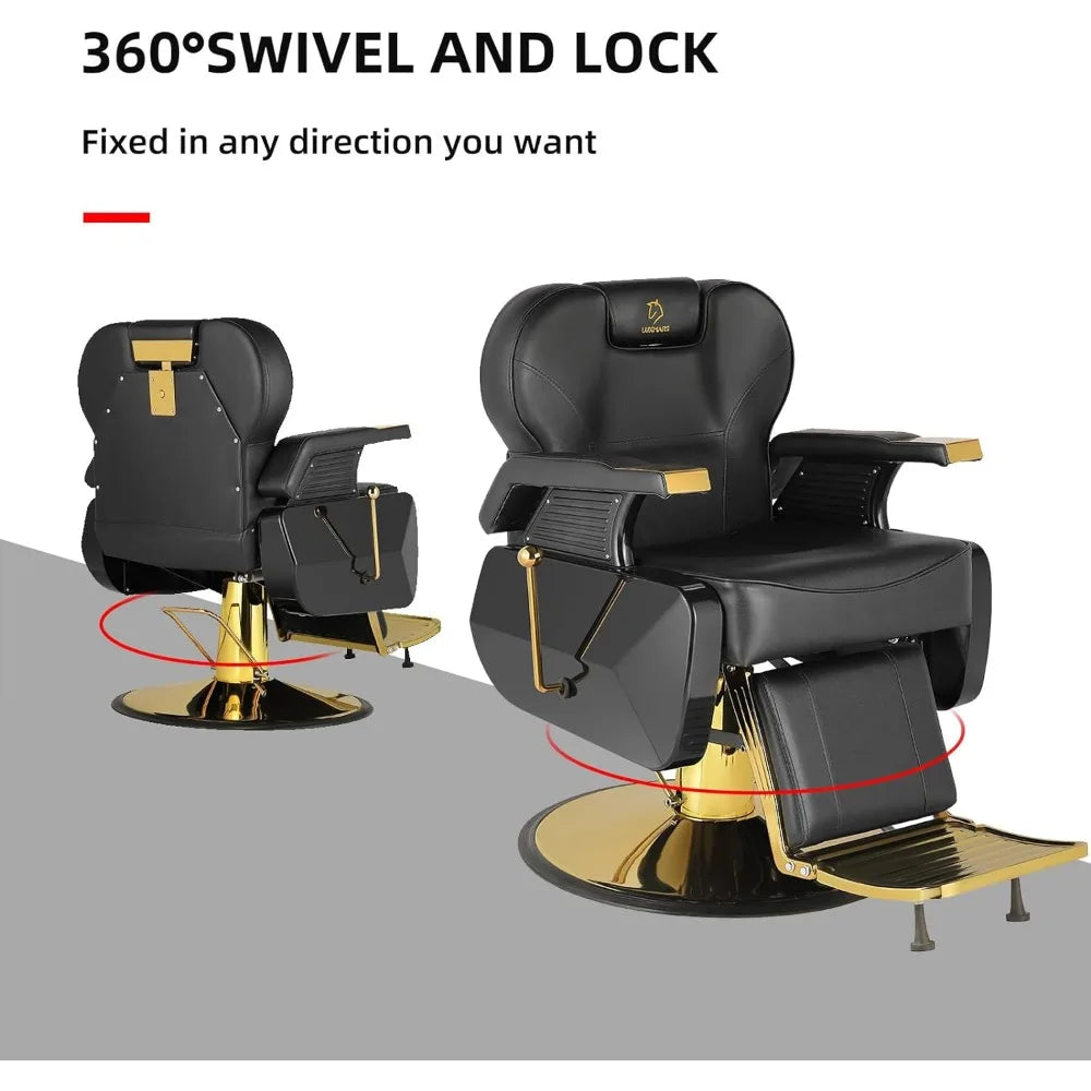 Chair Salon Hydraulic 360° Swivel Gold PVC Leather Barber, 440lbs Weight Capacity salon stool