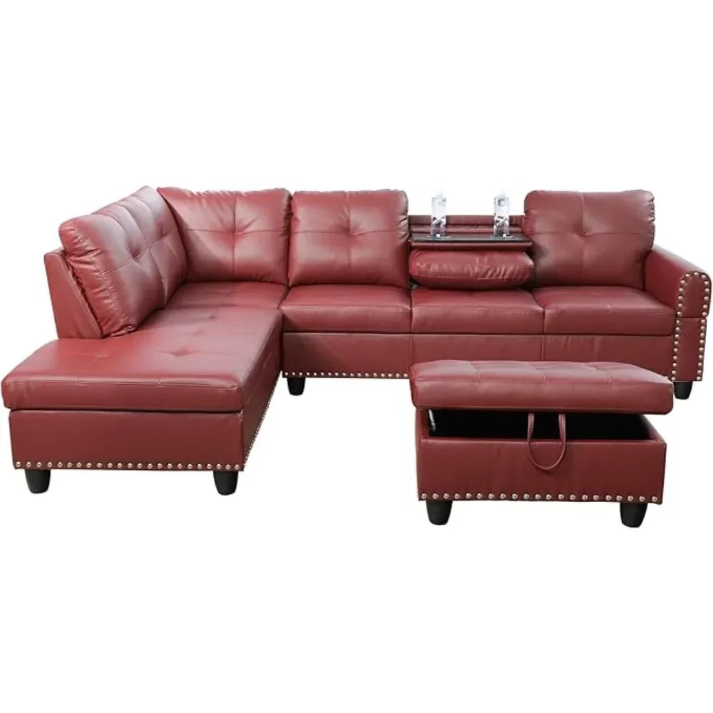 Faux Leather Sectional Couch, Button Tufted Upholstered Modular Sofas