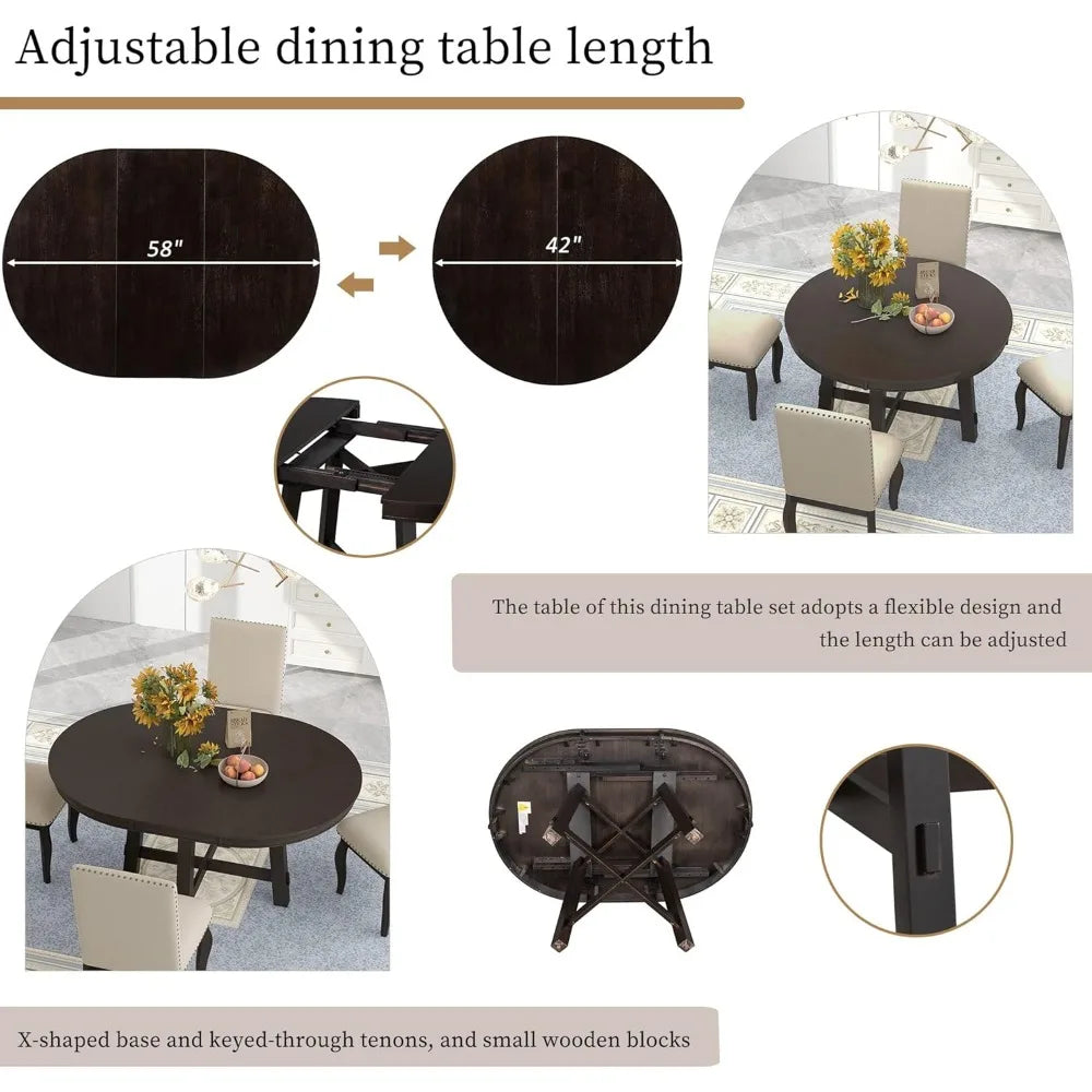 Designs Kitchen Dining Table Set for 4, Wood Round Extendable Table and 4 ChairsTable Set