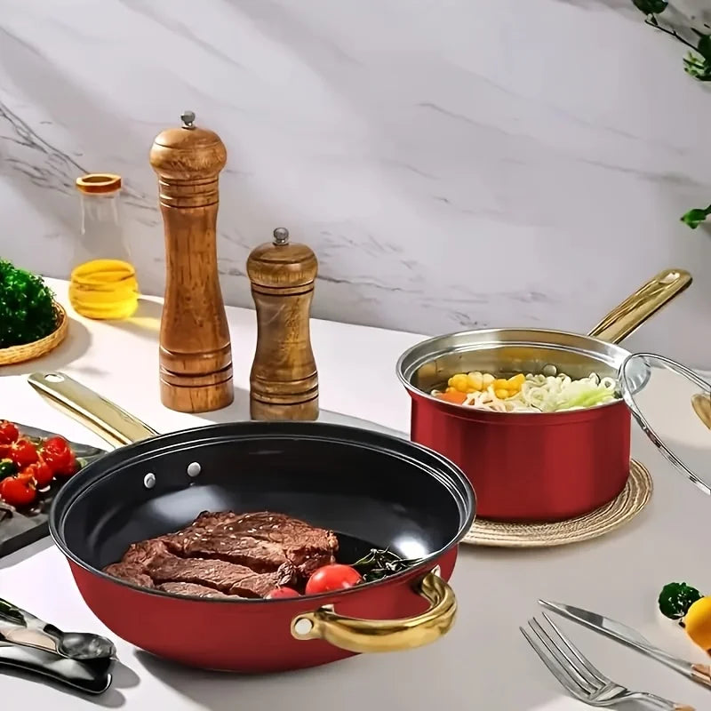 - Stainless Steel Induction Cookware for Gas/Electric, Heat-Resistant Skillet & Saucepan Combo