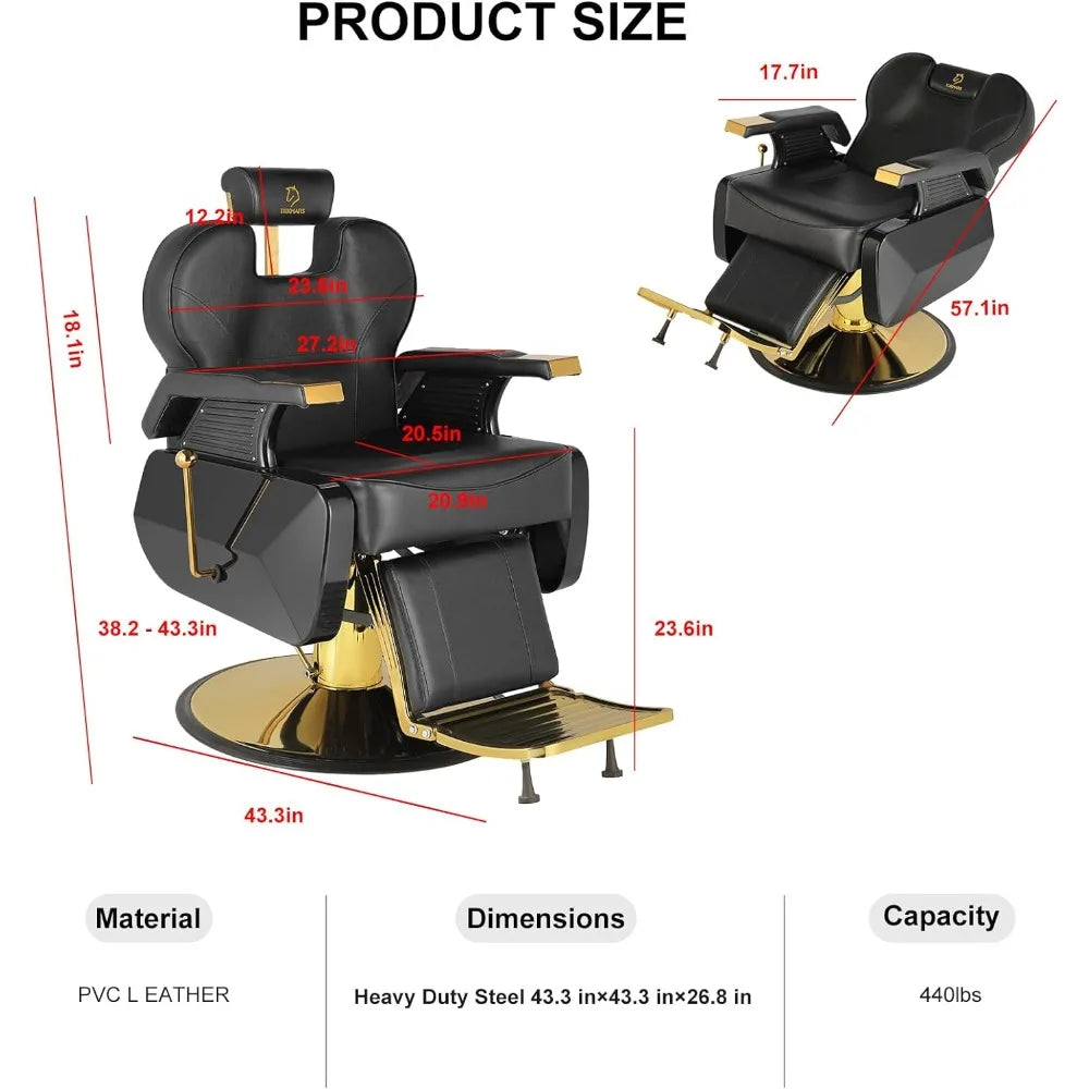 Chair Salon Hydraulic 360° Swivel Gold PVC Leather Barber, 440lbs Weight Capacity salon stool