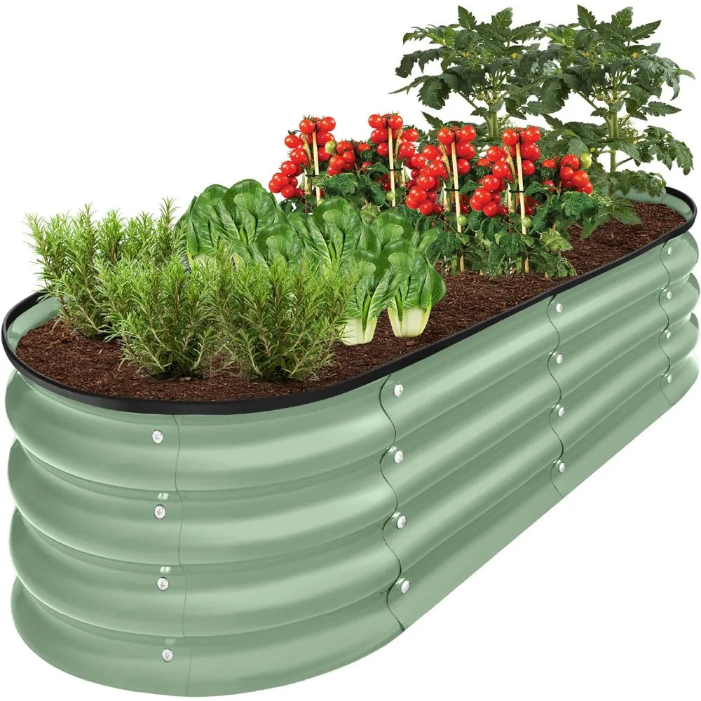 Outdoor Metal Raised Garden Bed, Oval Deep Root Planter Box for Vegetables, Flowers