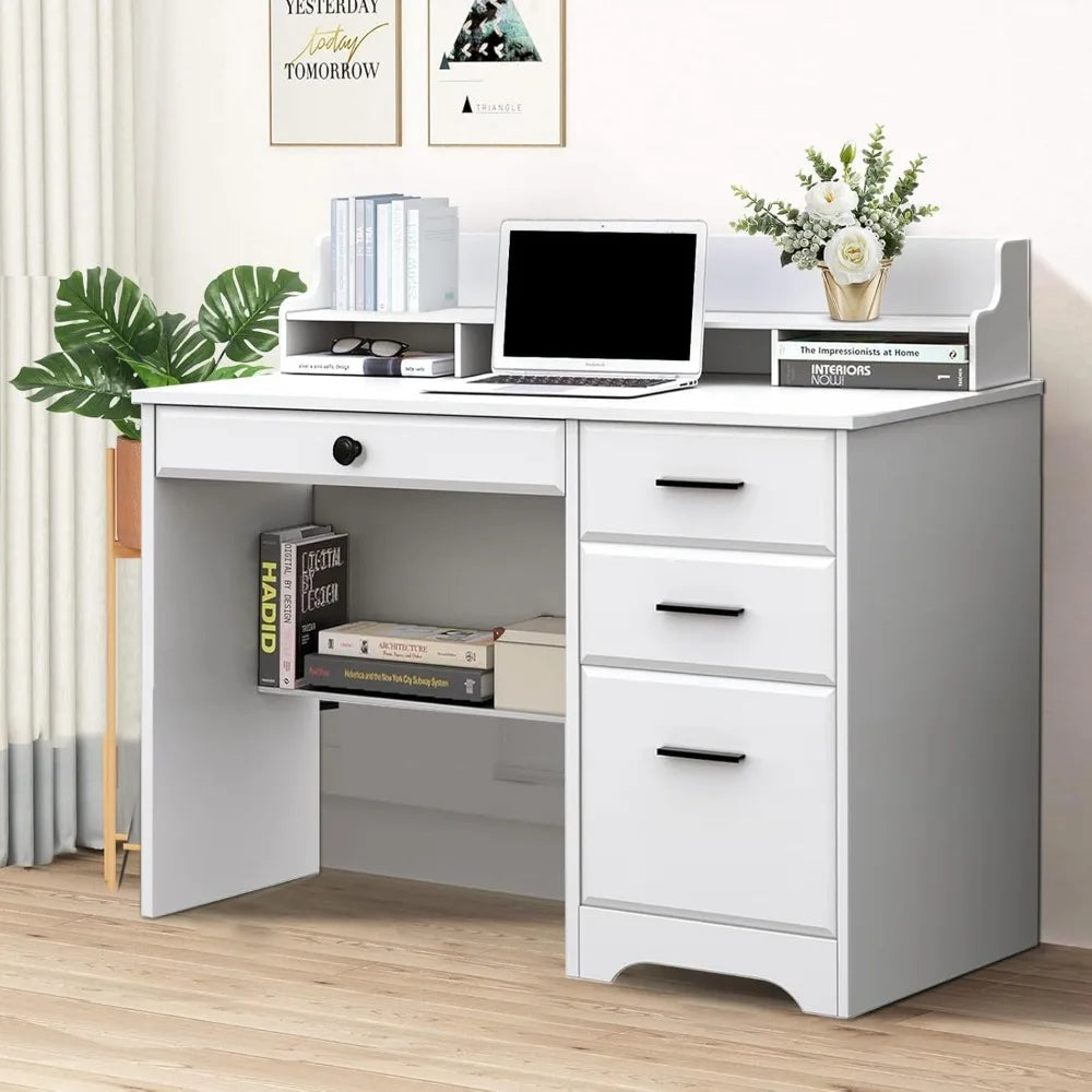 Computer Desk with Storage Drawers and Hutch, 44 Inch Home Office Desks