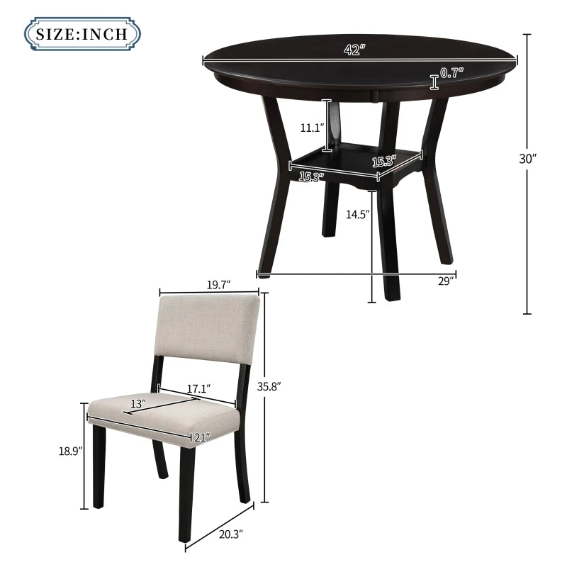 5pc Dining Set with 1 Classic Dining Table & 4x Side Chairs,Round Table, Chair