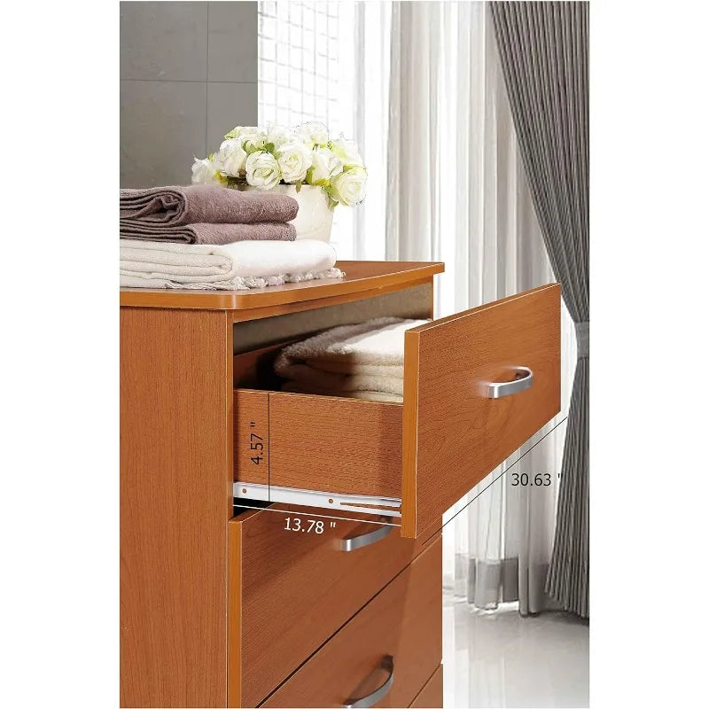 5 Drawer Wood Dresser for Bedroom, Chest of Drawers with Metal Rails for Support when Storing Clothing, White