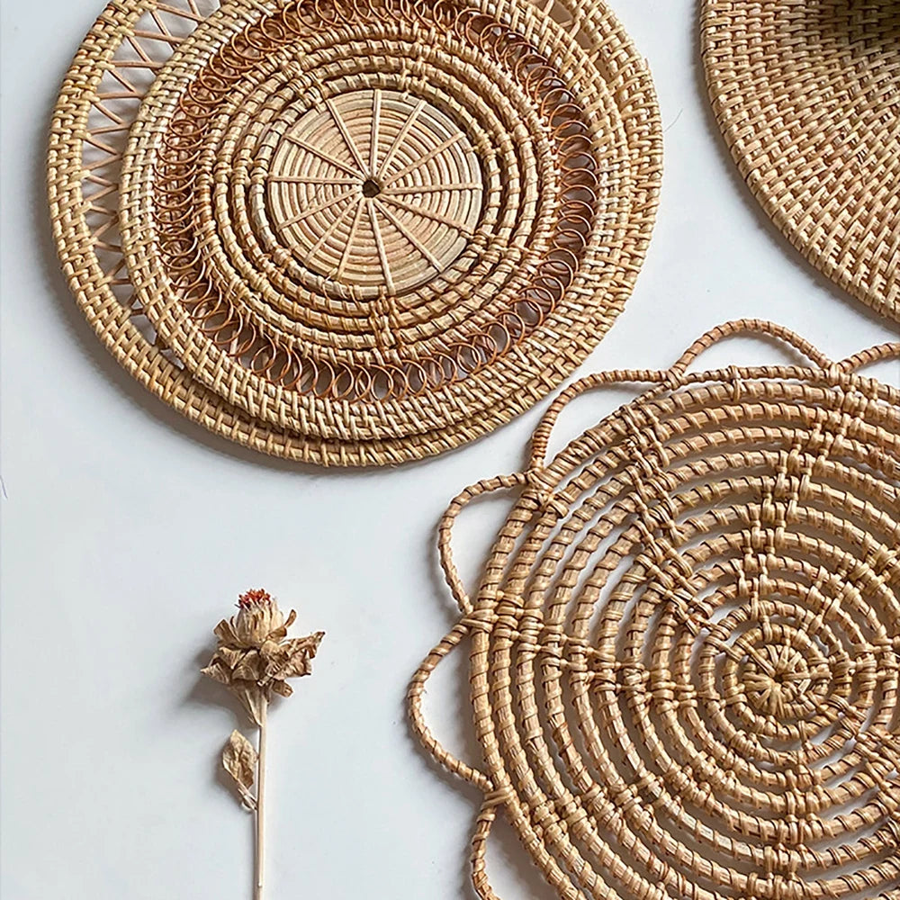 Basket Decoration Boho Rattan Crafts Wall Hanging Natural Living Room