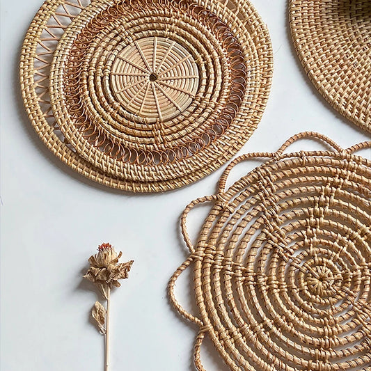 Basket Decoration Boho Rattan Crafts Wall Hanging Natural Living Room