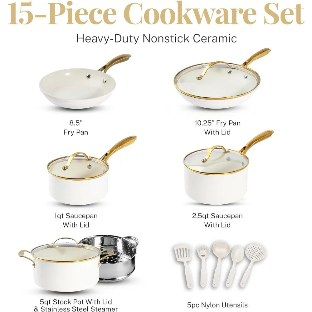 Ceramic Pots & Pans Set Non Stick, Ceramic Kitchen Cookware Sets, Non