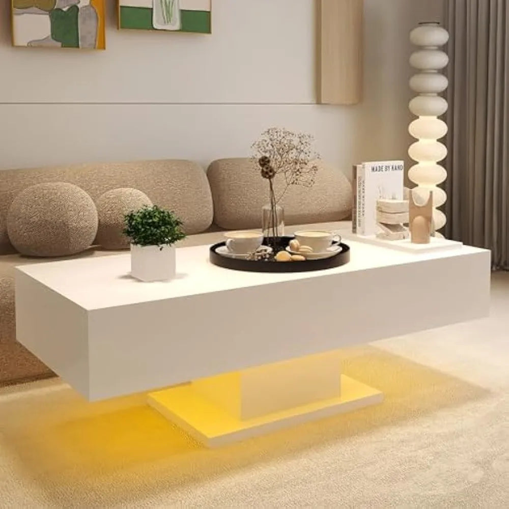 Coffee Table and Chair Set with Remote Control, Dining Room Table, RGB Light, Center Tables